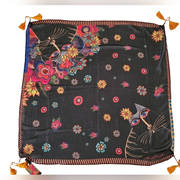 Laurel Burch Cat Scarf 33 X 33- NWT - Picture 6 of 7